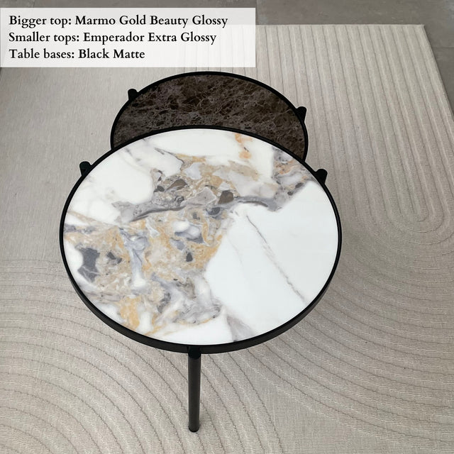 Round Nesting Coffee Tables With Sintered Stone Tops, TOOTo